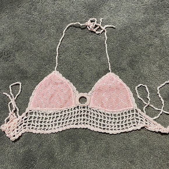 pink crochet halter backless top - Picture 1 of 3
